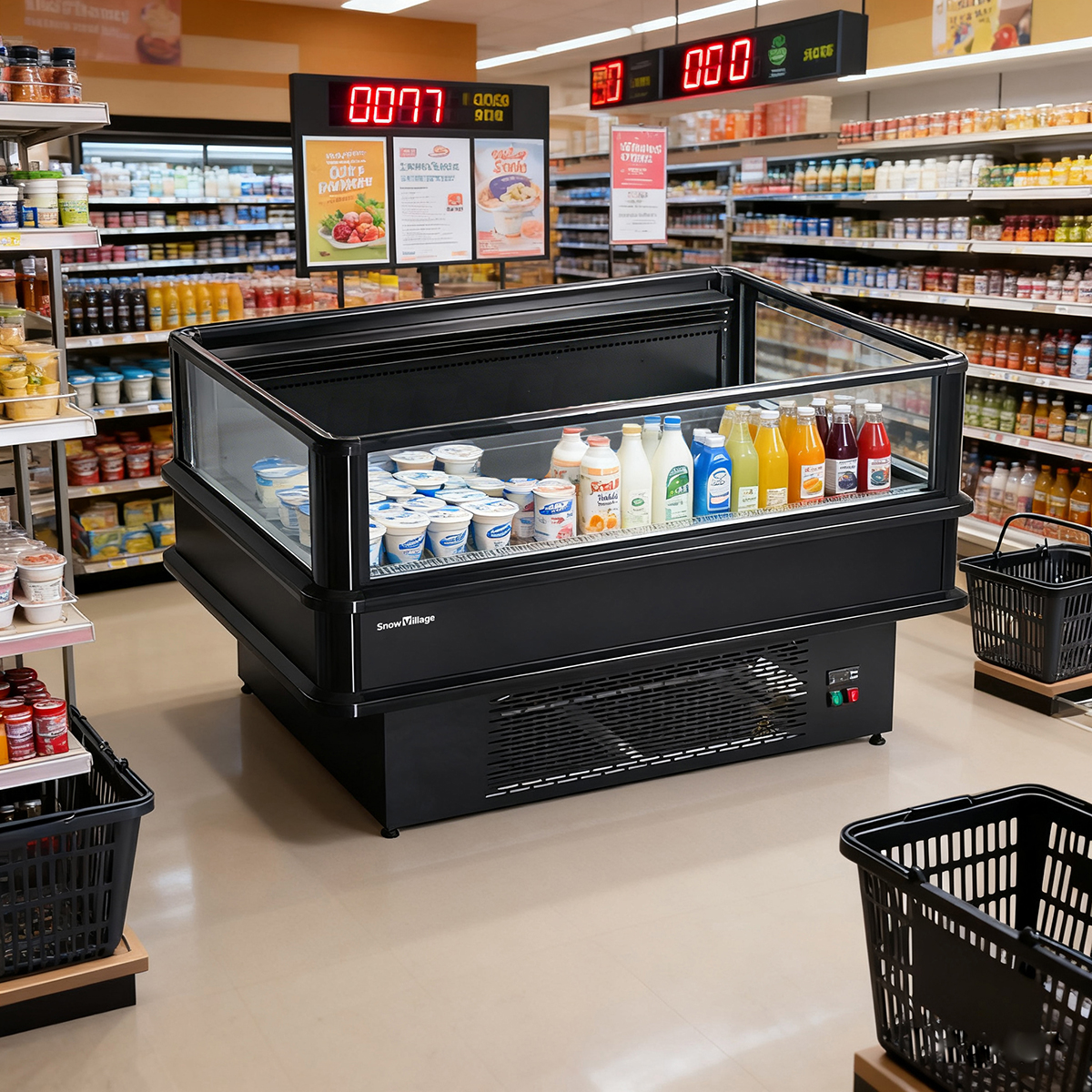 Air-cooled open island cabinet